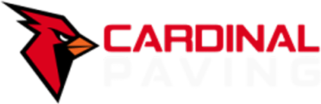 Red cardinal bird head logo with black outline and orange beak on transparent background.